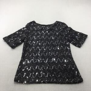 Vintage Teddi Of California Blouse Womens Medium Black Sequin Tunic Bell Sleeve